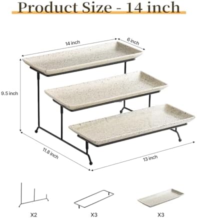 LAUCHUH 3 Tier Serving Trays for Party, Porcelain Tiered Serving Tray Stand