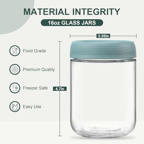 NETANY 4-pack 16oz Glass jars with Airtight Lids, Overnight Oats Containers with Lids, Wide mouth Mason Salad jars, Glass Food Storage Containers for Snacks Yogurt Spice Sugar