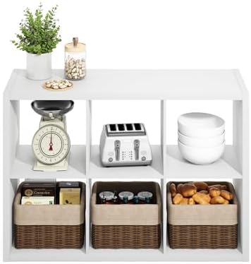 Furinno HERMITE Kitchen Island, 6-Cube Coffee Bar, Extra Thick Kitchen Storage, Bakers Rack, for Pantry Organizers and Storage, Kitchen Organization, White