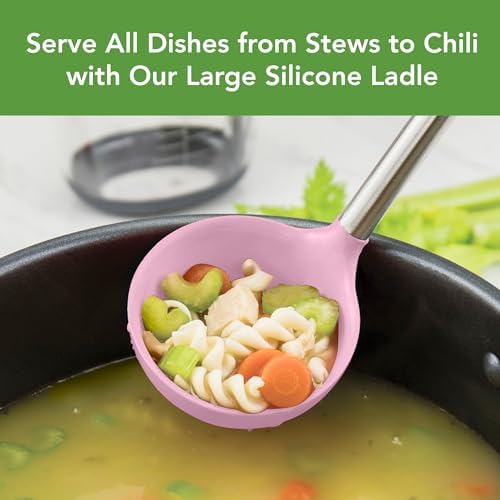 Tovolo Silicone Ladle with Stainless Steel Handle Pink Sorbet Soup Ladle Large, Dishwasher Safe Heat Resistant BPA Silicone Ladle Deep Spoon with Reinforced Nylon Core for Soup, Stew, Sauce & Punch
