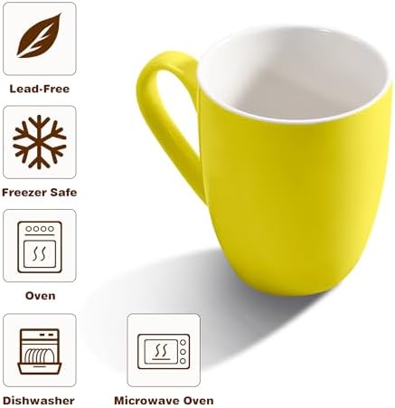 Urbanstrive 16 oz Large Coffee Mugs Set of 6 Ceramic Coffee Mug White Coffee Cups Tea Cups Idea Gift for Women Men House Warming Gifts New Home Office, Yellow 6 Pack