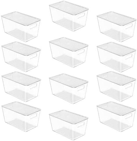 Vtopmart 12 Pack Clear Stackable Storage Bins with Lids and Handles, Medium