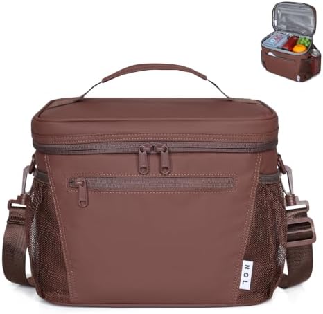 NOL Insulated Lunch Bag for Women Men Adults, Reusable Lunch Tote with Adjustable Shoulder Strap, Leakproof Thermal Food Cooler Bag with Front Pocket and Side Mesh Pockets for Work Travel, Coffee