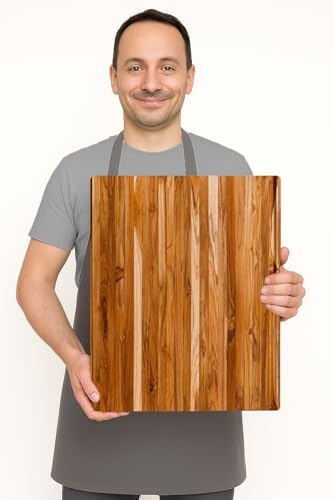 Teakhaus Cutting Board and EON Cutting Board Oil Set - Extra Large (XL) Teak Wood Chopping Board & Food-Grade Mineral Oil - 24”L x 18”W x 1.5” Thick - FSC Certified
