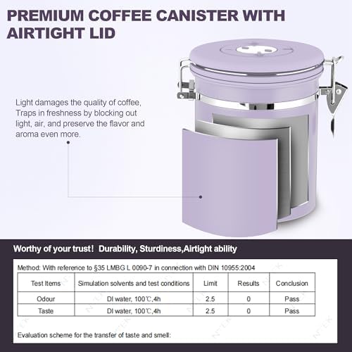 ShanSon Coffee Canister Airtight, Stainless Steel Bean Storage Container with Date Tracker & Scoop, Grounds Sugar Flour Tea Cereal Fits Kitchen Pantry, Ideal Gift for Coffee Lovers,16oz, Purple
