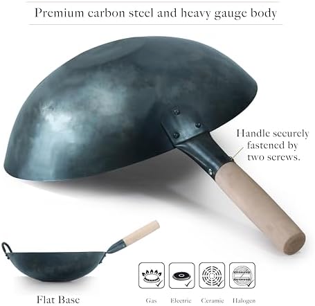 Preseasoned Flat Bottom Carbon Steel Wok (12 inch Preseasoned Flat Bottom Pow Wok)