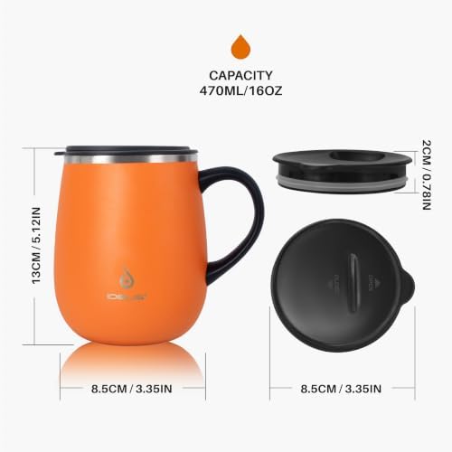 Ideus 16 oz Insulated Coffee Mug with Lid and Handle (Orange Tiger 1.0)