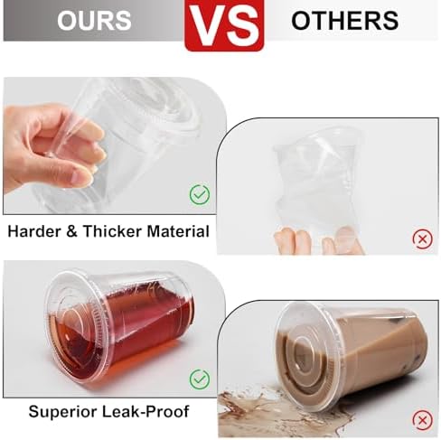 100 Pack 12 oz Plastic Cups, Clear Disposable Iced Coffee Cups