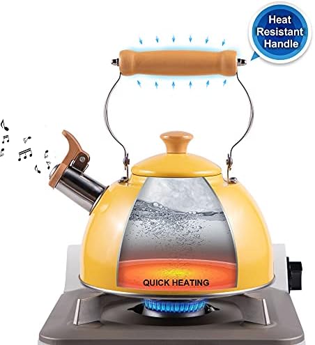 ROCKURWOK Whistling Tea Kettle, Tea Pot All Stovetop Safe, 2.7 Quart Yellow