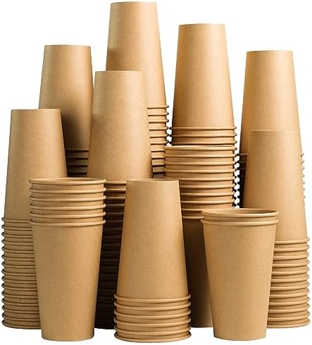 Lamosi 180 Count 16 oz Kraft Paper Cups, Disposable Paper Coffee Cups