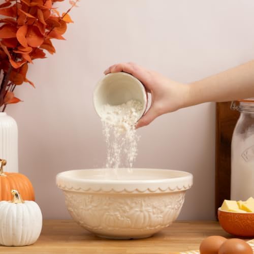 Mason Cash In the Pumpkin Patch S24 Mixing Bowl, Cream, Stoneware, 2.15 Qt, Embossed Pumpkin Design (Cream)