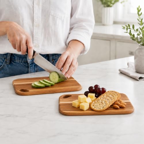 Socisen 2-Pack Small Teak Cutting Boards, 8.6" Mini Wood Charcuterie Board