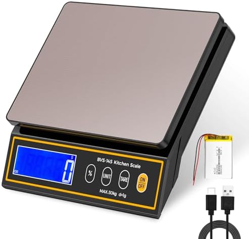 Bonvoisin Baking Scale with Percentage Weighing Function 66lb/ 30kg Large Digital Kitchen Scale for Candle, Soap and Sourdough Bread Making Rechargeable Food Cooking Scale