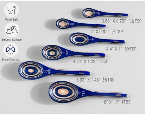 6pcs Measuring Spoons Set, Hardwood Pakkawood, Navy Blue