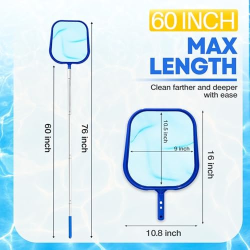 Pool Skimmer Net, Professional Swimming Pool Leaf Skimmer with Heavy Duty Frame, Fine Nylon Flat Mesh for Fast Debris Cleaning, for Above Ground & In-Ground Pools