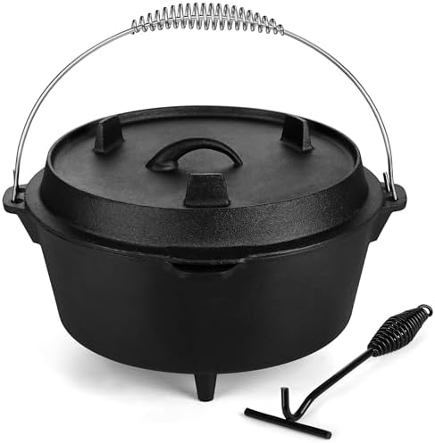 Leonyo 7QT Pre-Seasoned Dutch Oven Camping with Lid Lifter, 2-in-1 Pots