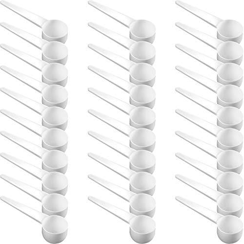 Patelai 30 Pack 15ml/15cc Plastic Tablespoon White Measuring Spoons Long Handle Tablespoon for Coffee, Pet Food, Grains, Protein, Spices and Other Dry Goods
