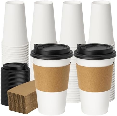 YEEHAW 16 oz 50 Pack Coffee Cups with Lids & Sleeves
