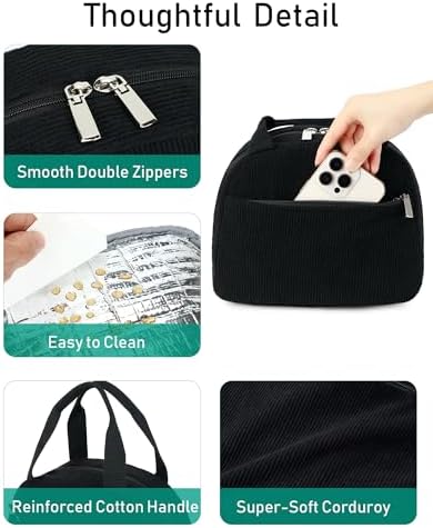 Lunch Box Lunch Bag Insulated Lunchbox Cute Reusable Lunch Tote bags for School Work Picnic for Kids Girls Women (Black)