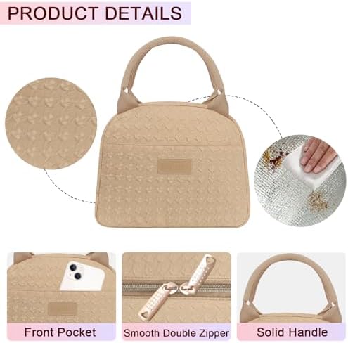 Joymee Lunch Bag Women Insulated Lunch Box Reusable Leakproof Large Spacious Cooler Tote for Women Men Adult for Work Office Travel Picnic -Khaki
