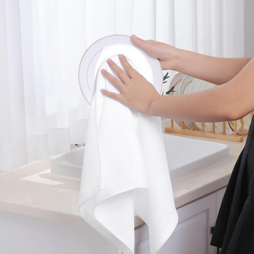 Homaxy 100% Cotton Waffle Weave Kitchen Dish Towels 8-Pack, White