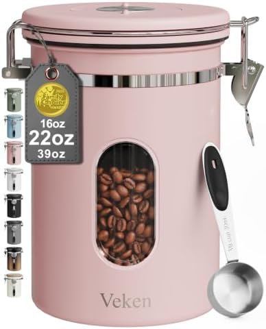 Veken Coffee Canister with Window, Airtight Stainless Steel Container, 22OZ
