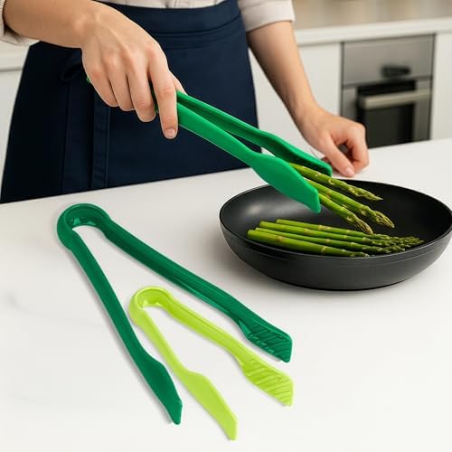 DecorRack 3 Piece Plastic Tong Set, 6-8-10 in Heavy Duty (Green)