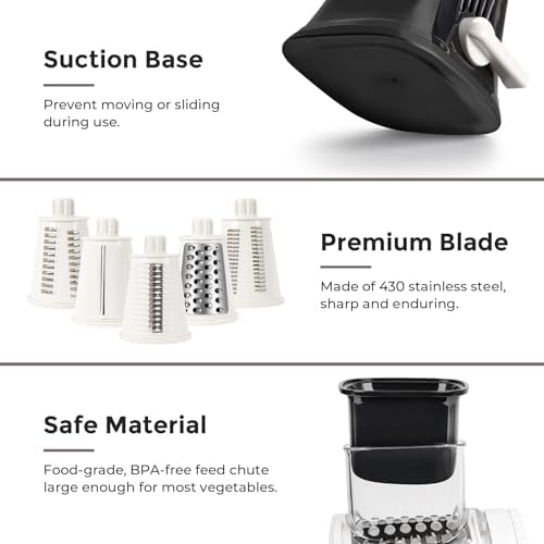 X Home 5‑in‑1 Rotary Cheese Grater for Kitchen, Black