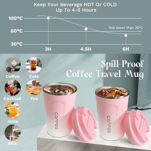 Insulated Travel Coffee Mug, Stainless Steel Coffee Cup with Leakproof Lid