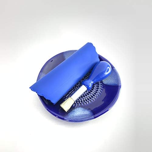 BonCera, Premium Ceramic Garlic Grater Plate Set - Blue Cross Glazed