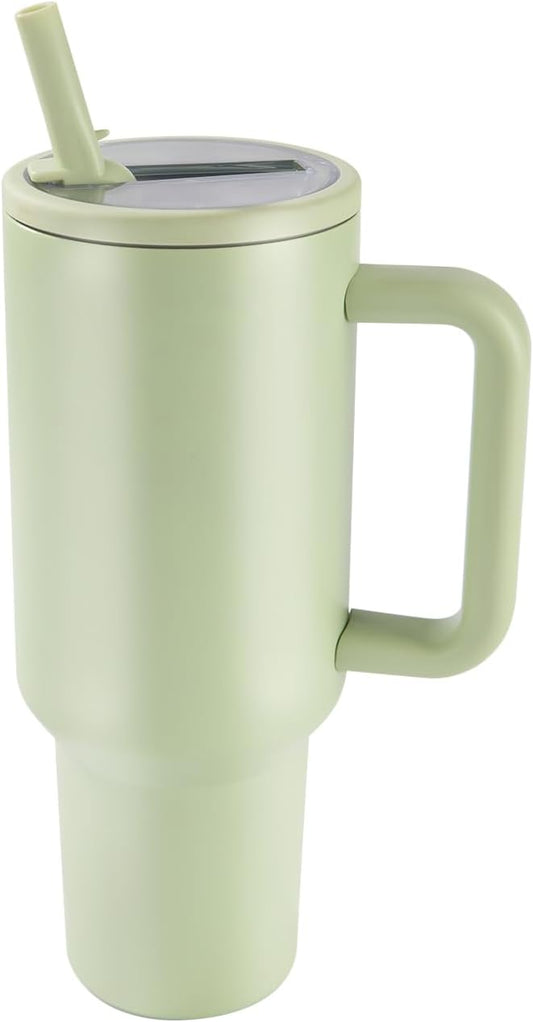 40 oz Insulated Tumbler with Handle,Flip Straw,Lid & Rubber Base Stainless Steel Water Bottle - Leak Proof Vacuum Insulated Mug BPA Free Reusable Travel Cup Gifts for Women/Men (mint green 40oz new)