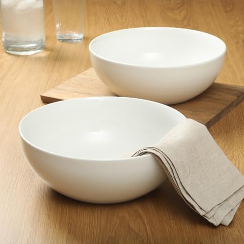 Gibson Home Extra Large Serving Bowls Set of 2-100 oz 10-Inch White Porcelain Salad Bowl Set, Stackable Ceramic Kitchen Bowls, Dishwasher & Microwave Safe