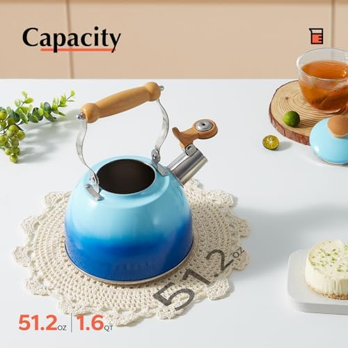ROCKURWOK Tea Kettle 1.6 Qt Tea Kettles Stovetop Whistling Fast Boil, Blue