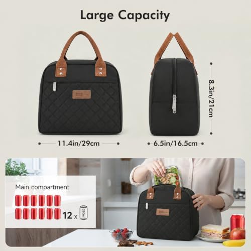 HOMESPON Insulated Lunch Bag for Women Men, Cooler Tote Box, Black