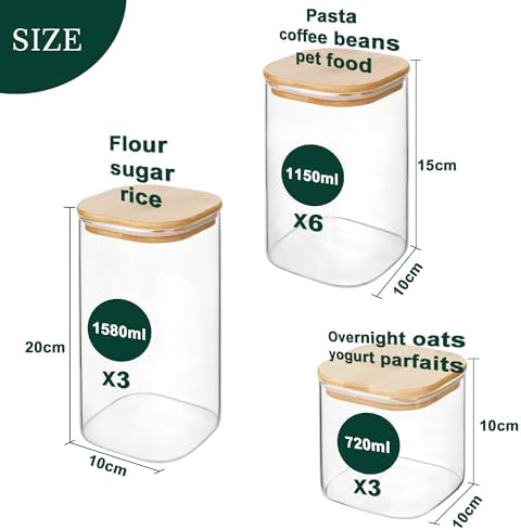 LIBWYS 12-Pack Glass Pantry Storage Jars with Bamboo Lids(0.76/1.22/1.67Qt)