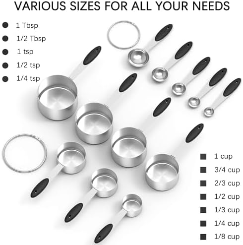 TILUCK Stainless Steel Measuring Cups and Spoons Set with Silicone Handle – Nesting Design for Space-Saving, Heavy Duty & Dishwasher Safe for Dry/Liquid Ingredients, Cooking & Baking (12)