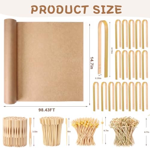 431 Pcs Charcuterie Accessories Set Grazing Table Supplies Including 19 Inch x 98 ft Butcher Paper Roll 4 Style Cocktail Picks Bamboo Tongs Charcuterie Board Buffet for Wedding BBQ Party
