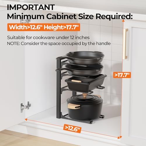 MUDEELA Pot and Pan Organizer Under Cabinet 15.75", 4-Tier Pot Rack, 2 Pack
