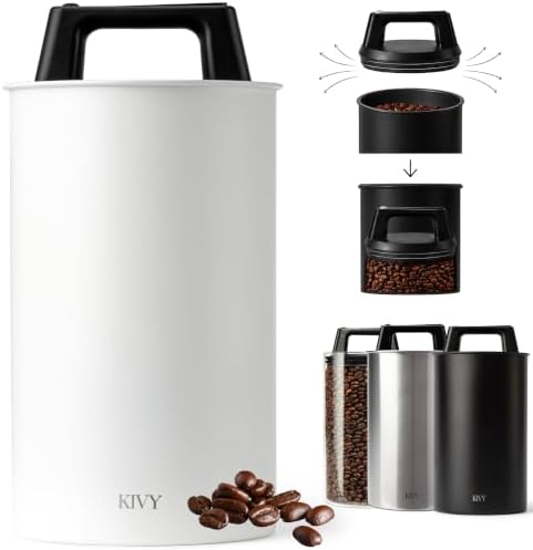KIVY Vacuum Coffee Canister - Push Lid Preserves Coffee Aroma & Oil