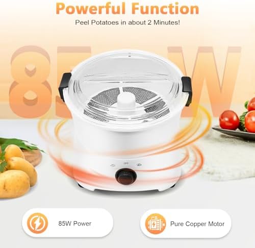 Electric Potato Peeler 85W One-button Automatic Potato Peelers 1.76Lbs Capacity 2-minute Peeling Rotating Fruit Vegetable Peeler with Visible Cover for Kitchen Restaurants (1.76Lbs Capacity)