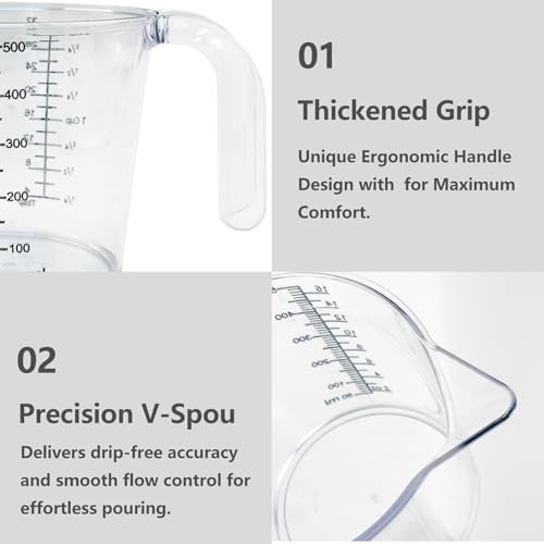 16 oz (2 Cup) Liquid Measuring Cup, Food-Grade Plastic Measuring Cup with Laser-Etched Markings, Clear Single Measuring Cup