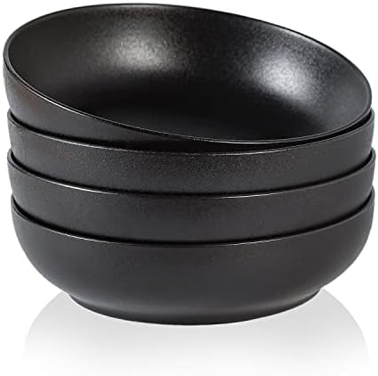 30oz Ceramic bowls set of 4-8" serving bowls for Kitchen,Pasta,Salad-Dishwasher & Microwave Safe Perfect for Housewarming, Thanksgiving, Christmas-Matte Black