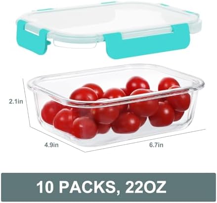 KOMUEE 10 Packs 22 oz Glass Meal Prep Containers, Green