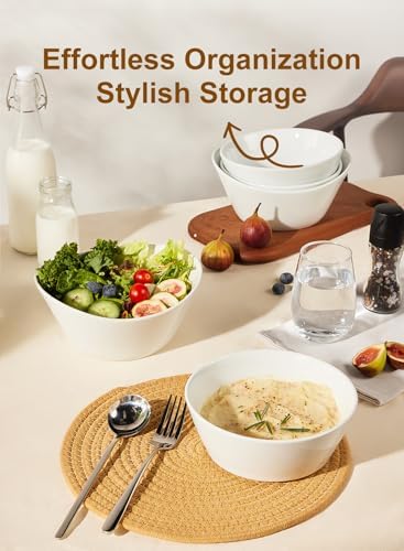 32 OZ Large Ceramic Bowls Set of 4, White Pasta Salad Bowls for Kitchen