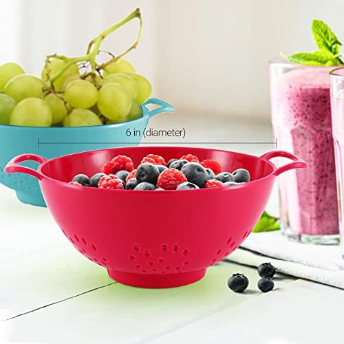 Meadow Lane 6-Inch Small Colanders, 3-Cup Food Strainers, Red/Blue, 2-Pack