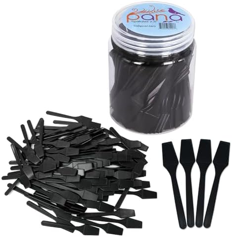 PANA 100 Pieces Cosmetic MakeUp Disposable Plastic 2.5" Spatulas For Skin Care Facial Cream Mask Spatula (BLACK)