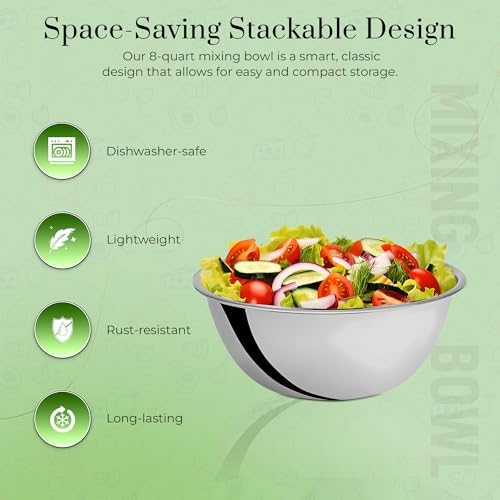 OCS Parts 4-Pack 8 Quart Mixing Bowls | 13.25-Inch Stainless Steel Bowls