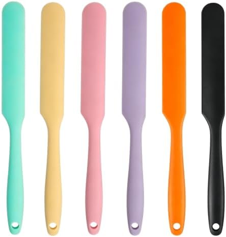 6 Pcs Silicone Jar Spatula Set, Sourdough Spatula, Long Handle Thin Spatulas for Baking, Cake Icing, Butter Cream Spreading, Jam Scraping (Purple, Pink, Green, Yellow, Orange, Black)
