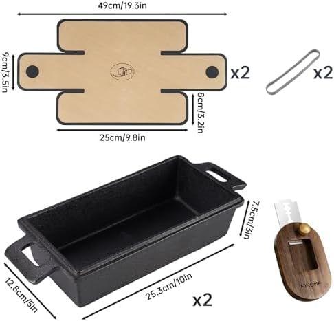 NiHome Cast Iron Bread Pan Set with Lid, 2 Loaf Pans + 2 Silicone Mats + Bread Lame, Heavy-Duty Cast Iron for Even Heat & Crisp Crust, Dual-Pan Design for Covered or Open Baking, Dishwasher-Safe Mats
