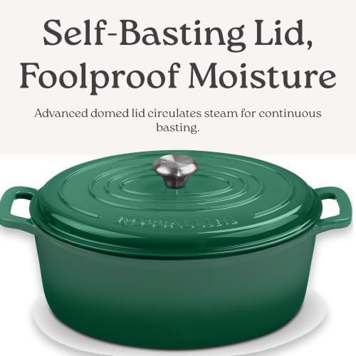 ROSSALLINI Signature Enameled Cast Iron Oval Dutch Oven | Non-Stick Serving Pot with Tight Fitting Lid for Perfect Roasting, Baking, Sauteing, and Bread Making | 5Q [Forest Green]